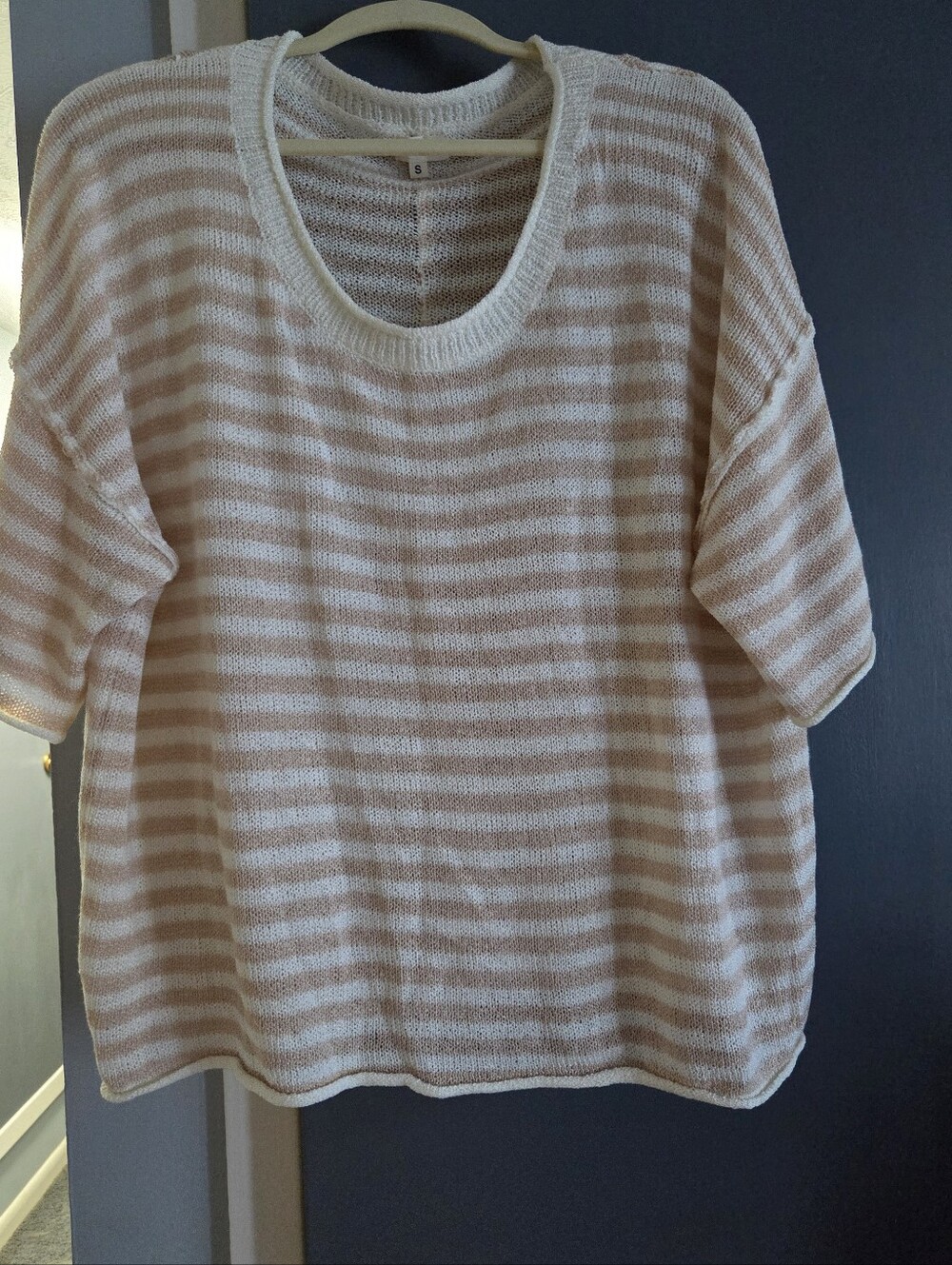 NWOT POL MISSES SZ SMALL Striped Knit SS Sweater in Pink and Ivory Stripe